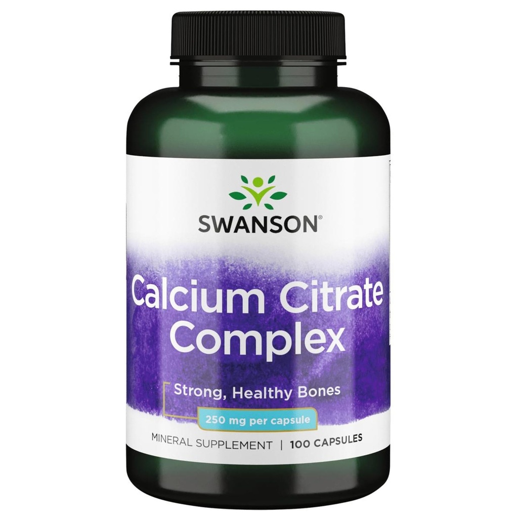Swanson Citrate de calcium Complexe osseux Nerve Santé Soutien de la pression artérielle Supplément minéral 250 mg Calcium (à partir de Citrate et de Carbonate) 100 Capsules