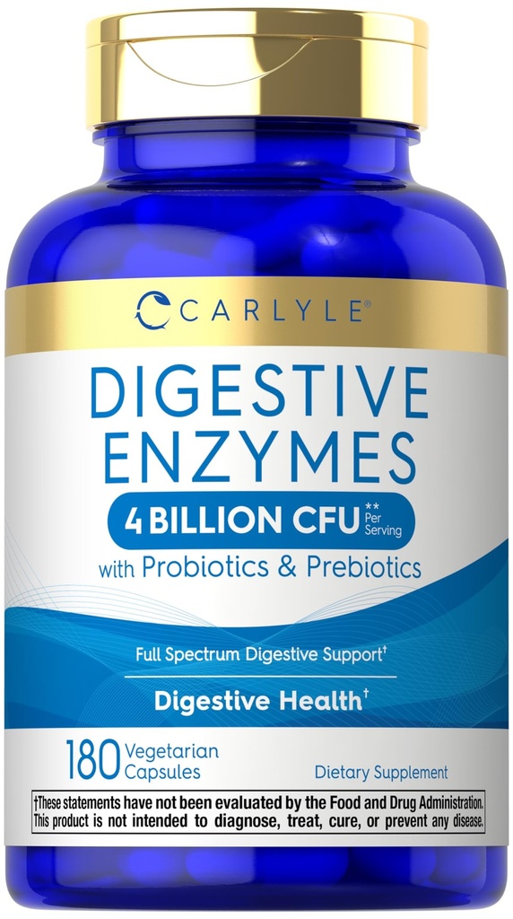 Carlyle Digestive Enzyme | mit Probiotics & Prebiotics | 180 Kapseln | Non-GMO und glutenfreie Ergänzung für Männer und Frauen