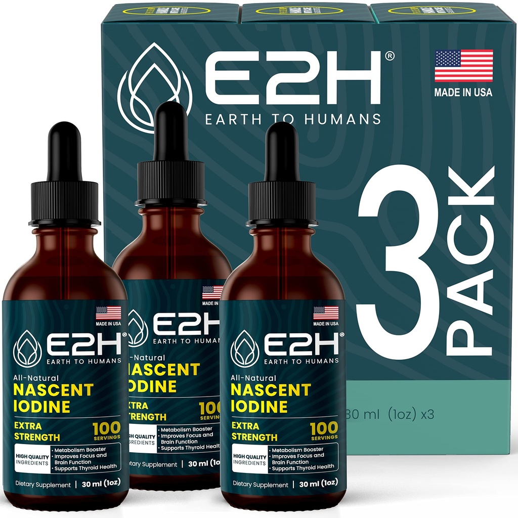 E2H Vegan Liquid Iodine - Schilddrüsenunterstützung und kognitive Funktion - Steigern Sie Ihre Stoffwechsel- und Energieniveaus - Vegan - Non-GMO (3 Flaschen)
