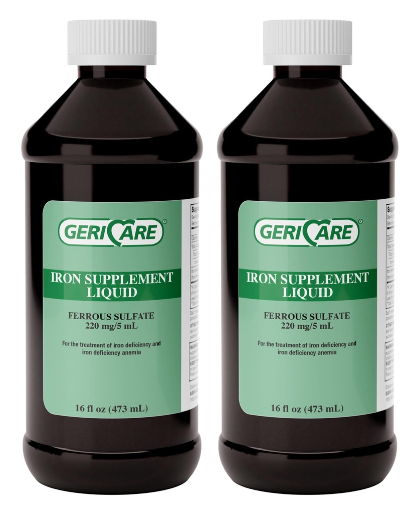 GeriCare 220 High Potency Liquid Iron Supplement | Flüssiges Eisen für Erwachsene | für Anämie und Eisenmangel | 220mg Eisen pro 5mL Dose. (Pack von 2)