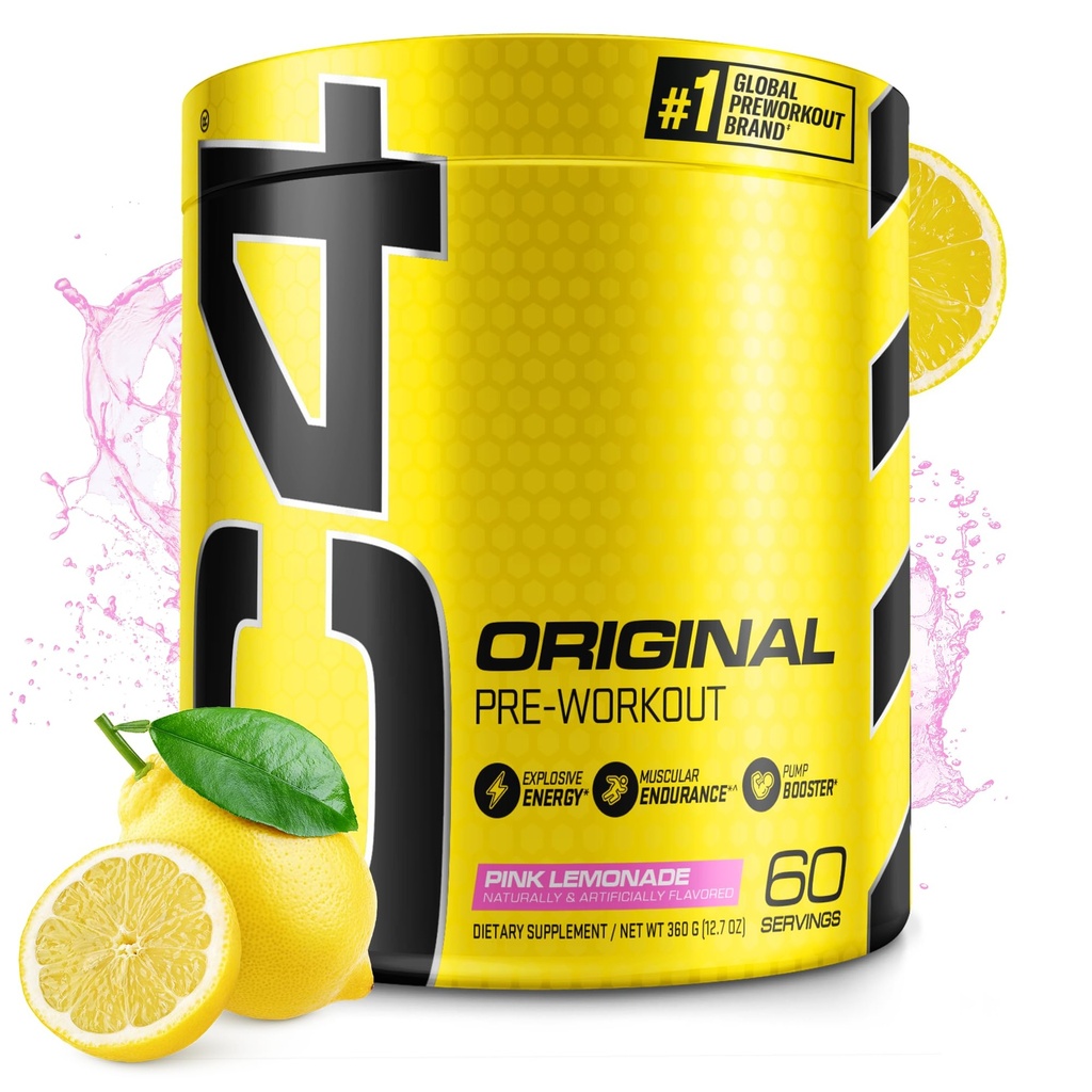 Cellucor C4 original pré-entraînement Poudre de citronnade rose Vitamine C pour immunosupport sucre sans pré-entraînement énergie pour les hommes et les femmes 150mg caféine + bêta Alanine + créatine 60 portions
