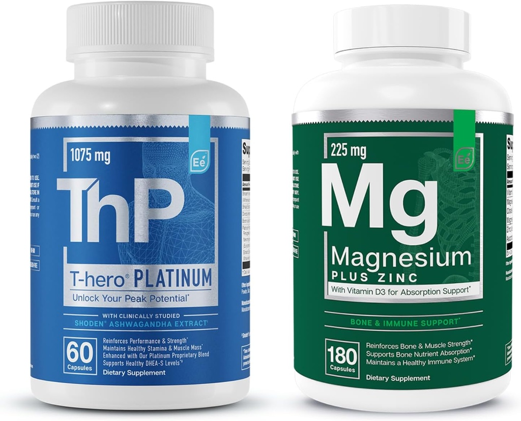 Éléments essentiels Magnésium et zinc avec la vitamine D3 + T-Hero Platinum