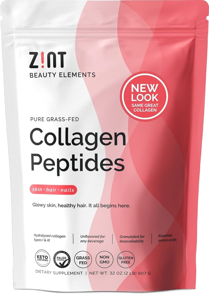 Poudre de peptides de collagène zint (32 oz) : Amies du Paléo, Certifiées par les kétos, supplément hydrolysé de protéine de collagène herbeuse - Non aromatisées, non OGM
