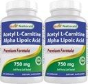 Meilleurs naturels Acétyl L-Carnitine et acide alpha lipoïque 750 mg 120 Capsules (120 Nombre (paquet de 2))
