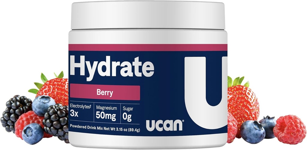 UCAN Hydrate Electrolyte Drink Mix (Berry, 30 Portionen) Zuckerfrei, Keto-Friendly, Vegan, Non-GMO, Glutenfreies Elektrolytpulver mit Kalium & Magnesium für Läufer & Sportler