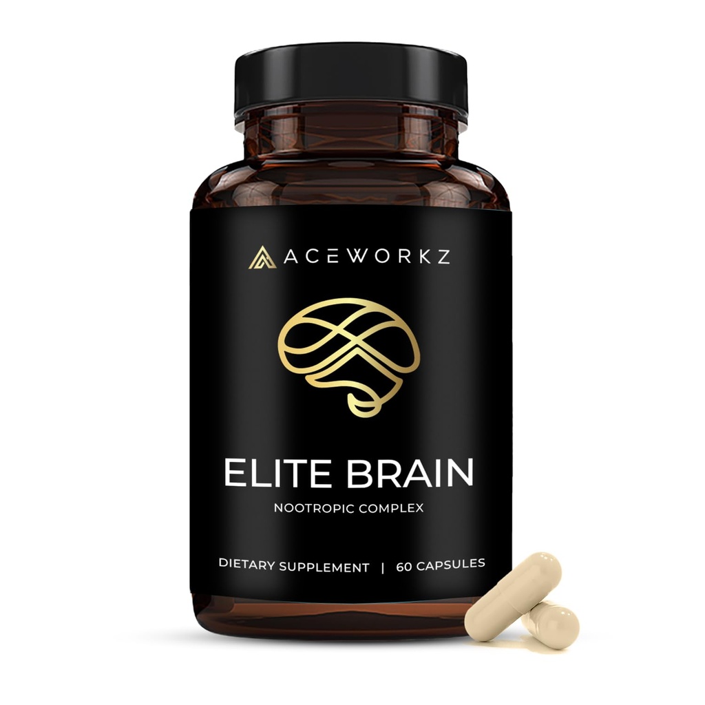 Elite Brain - Nootropic Supplement für Fokus, Gedächtnis und mentale Klarheit - Koffeinfreie natürliche Energie mit Löwenmähne, L-Theanin & Vitamin B Komplex (60 Kapseln)