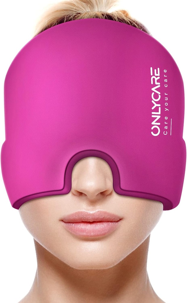 ONLYCARE Migraine Relief Cap, Aufgerüstet Odorless Migraine Ice Head Wrap, Kopfschmerzen Relief Hut für Migraine, Hot Pink