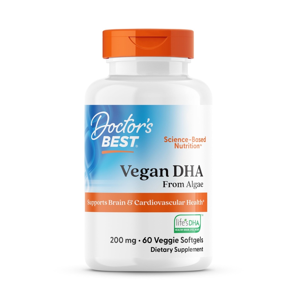 Docteurs Meilleur DHA végétalien de l'algue, soutient la santé cérébrale et cardiovasculaire, non-OGM, sans gluten, sans soja, végétalien 60 légumes softgels