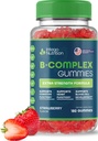 Vitamin B Complex Gummis für Erwachsene, B Complex Vitamin Supplement für Frauen und Männer, B Vitamine Complex Gummis für Energie und Gehirn Gesundheit, natürliche Erdbeeren Geschmack, 180 Zähler