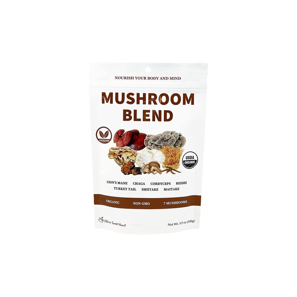 Cherie Sweet Heart 7 Pilzextrakt Pulver – USDA Organic Superfood Blend mit Lion's Mane, Reishi, Cordyceps, Maitake, Shiitake, Turkey Tail & Chaga – Vegan, Non-GMO, Gluten-Free – 3.5 oz