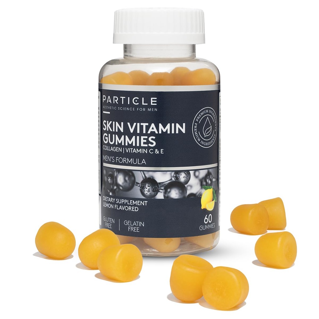 Partikel Haut Vitamin Gummie, Glutenfreie tägliche Nahrungsergänzung für gesunde Haut Unterstützung, Men's Supplement Hergestellt mit Vitamin C, Collagen, Biotin & Zink, Zitronen Geschmack, 60 Gummi, 1 Monat Versorgung
