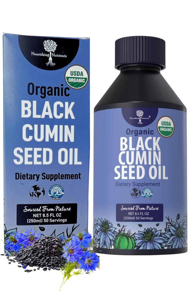 Organic Black Cumin Seed Oil-USDA-Cold Pressed -bis zu 6X Stärkere Thymochinon- Pure Nigella Sativa Cumin Seeds - Premium-Ergänzung für Immununterstützung, Antioxidans, Calming, Haut & Haar (8,5 oz)