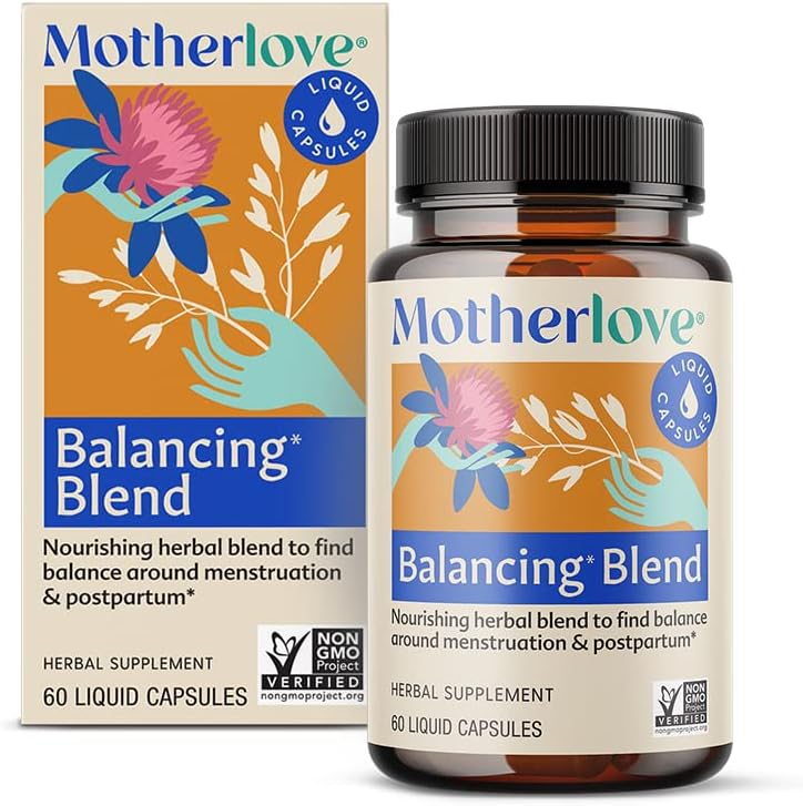 Motherlove Balancing Blend (60 Flüssigkeitskappen) Kräuterergänzung für Perioden & Postpartum Hormonelle Gesundheit – Non-GMO, Bio Kräuter, Vegan, Kosher