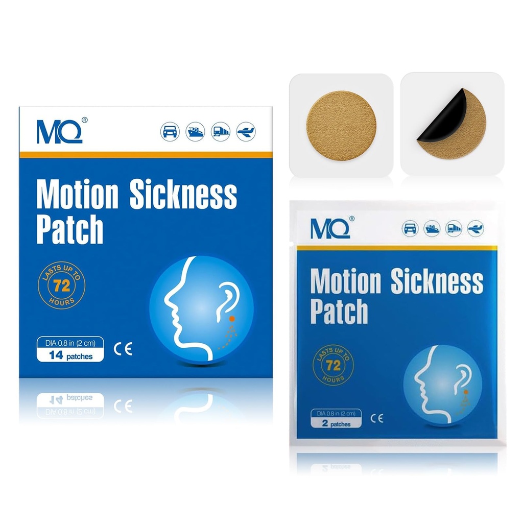 MQ 14ct Motion Sickness Patches Non Drowsy, Sea Sickness Patches für Cruise Travel Essentials, Waterproof Patch Hinter Ohr für Auto Flugzeug Altitude Sickness, Long Last 72H