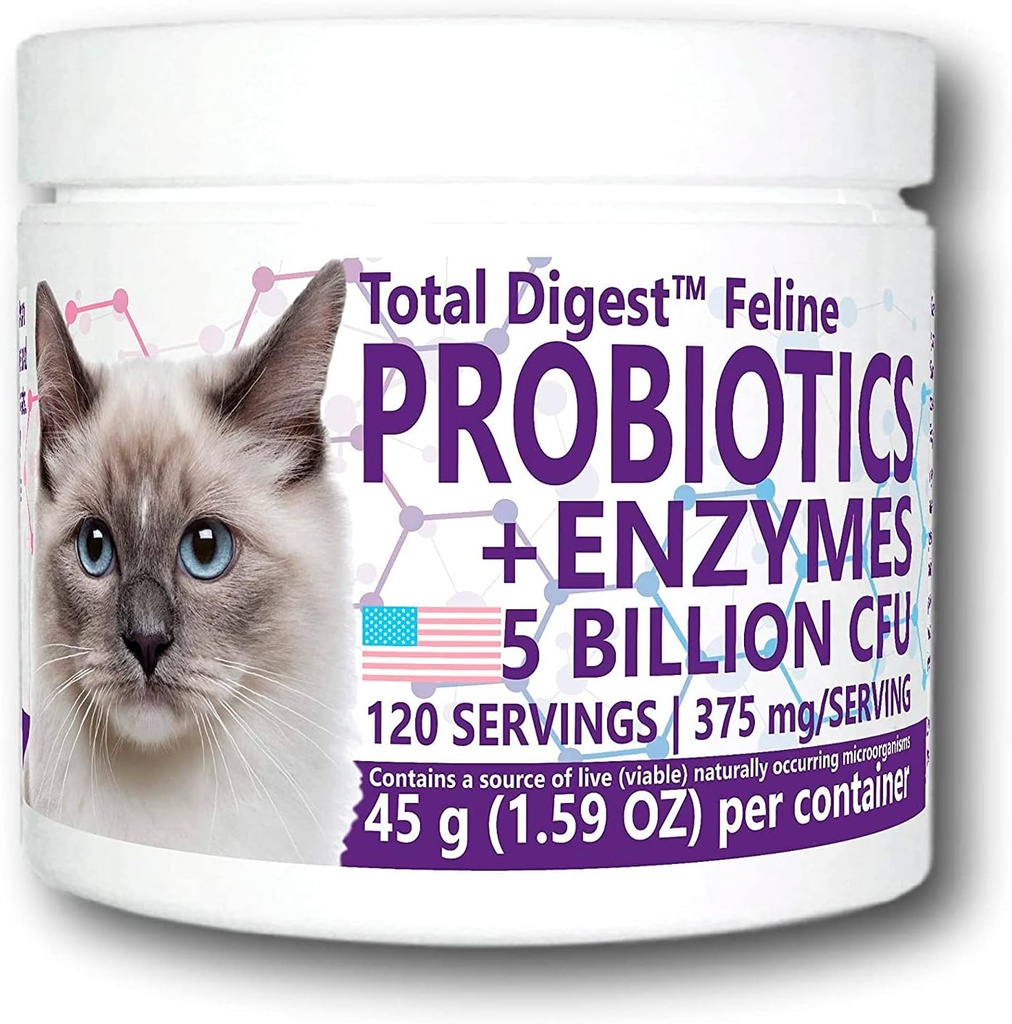 Total DigestTM Feline Probiotiques et enzymes, Système digestif tout naturel Formule de supplément alimentaire pour les chats (120 portions)
