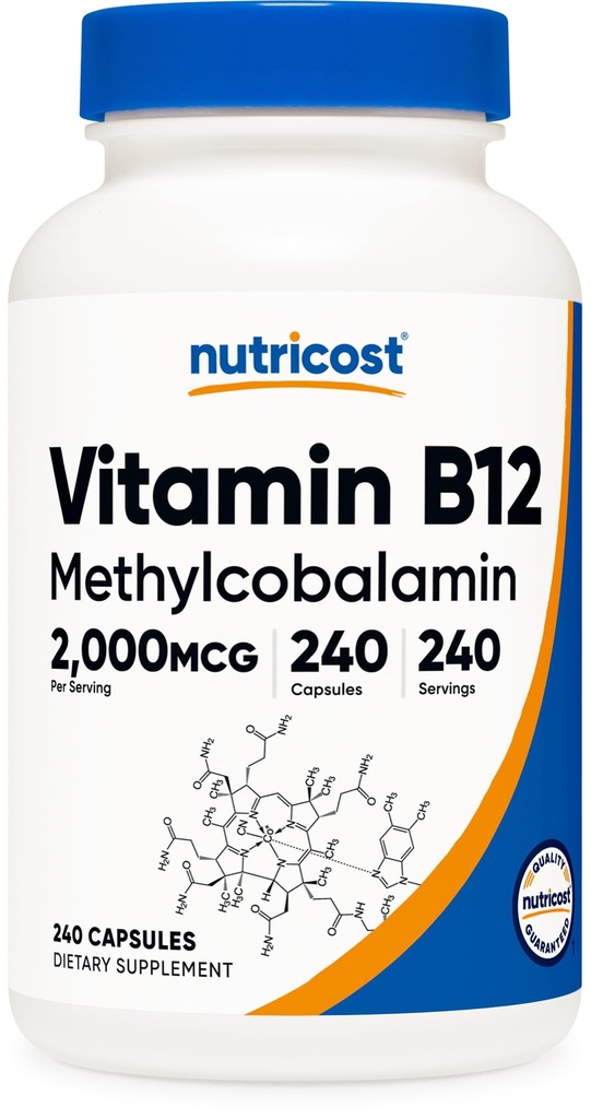 Nutricost Vitamine B12 (méthylcobalamine) 2000mcg, 240 Capsules - Bouchons végétariens, non OGM, supplément sans gluten B12