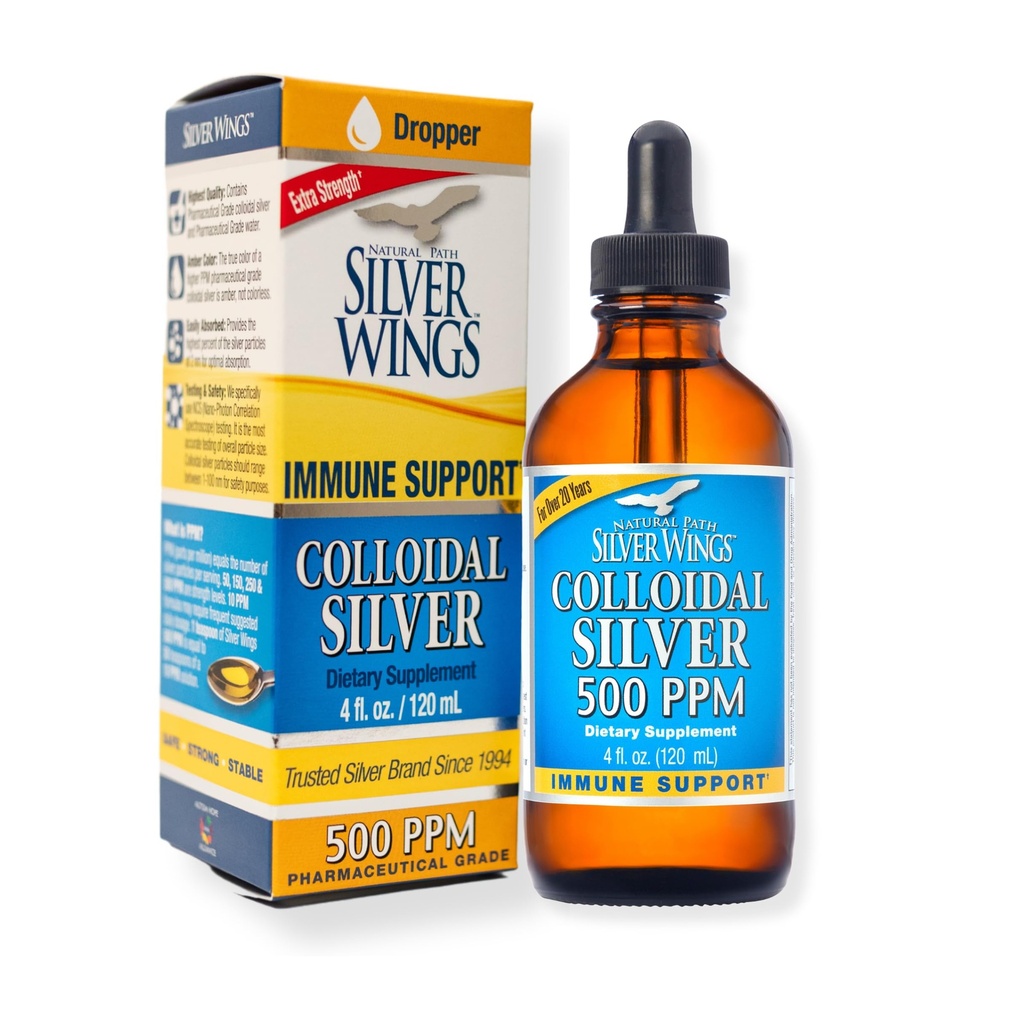 Natural Path Silver Wings Kolloidal Silber 500ppm Immununterstützungsergänzung 4 fl. oz. Dropper