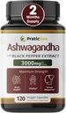 Capsules d'Ashwagandha 3 000 mg - 120 Cap Vegan Fabriqué avec de la poudre d'Ashwagandha biologique et extrait de racine. Sans gluten. Fabriqué aux États-Unis