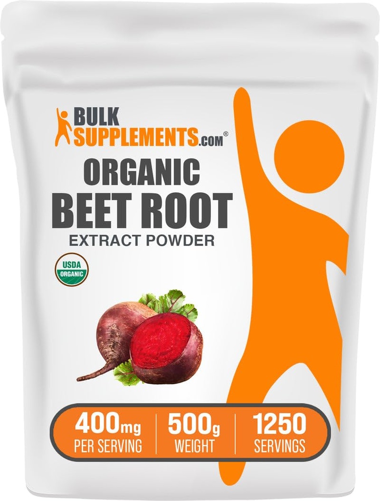 BulkSupplements.comExtrait de racine de betterave biologique en poudre - poudre de racine de betterave, supplément d'oxyde nitrique - végétalien et sans gluten, 400mg par portion, 500g (1,1 lb) (paquet de 1)