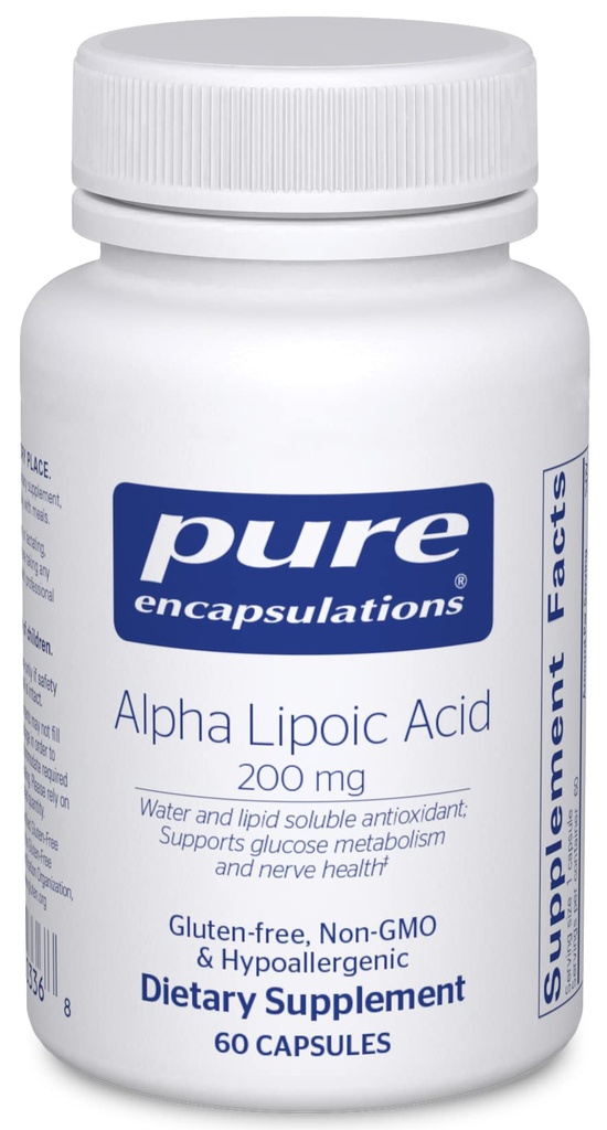 Encapsulations pures Acide alpha lipoïque 200 mg - 200 mg ALA - Soutien du foie et des antioxydants* - pour Nerve Health & Carb Métabolisme - Supplément végétalien et non OGM - 60 capsules