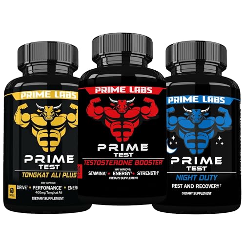 Prime Labs Premier test Booster testostérone + Supplément de sommeil de nuit + Tongkat Ali Plus (60 comtes chacun)