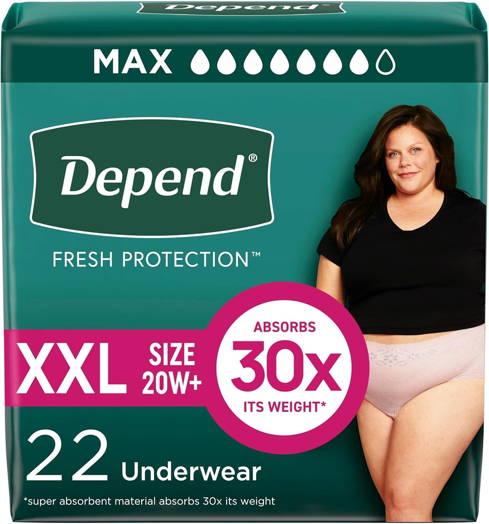 Depend Fresh Protection Couches pour adultes, Incontinence & Postpartum Bladder Sous-vêtements pour femmes, jetable, maximum, extra-extra-large, Blush, 22 Compte, Emballage Mai Varier