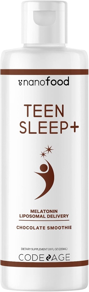 Codeage Liposomal Teen Sleep + Liquid Melatonin Ergänzung für Jugendliche, Vitamin E, Phospholipid-Komplex, Vegan Chocolate Smoothie Tropfen, Non-GMO, Zuckerfrei, 3 Monate-Lieferung, 90 Servierungen, 8 fl oz