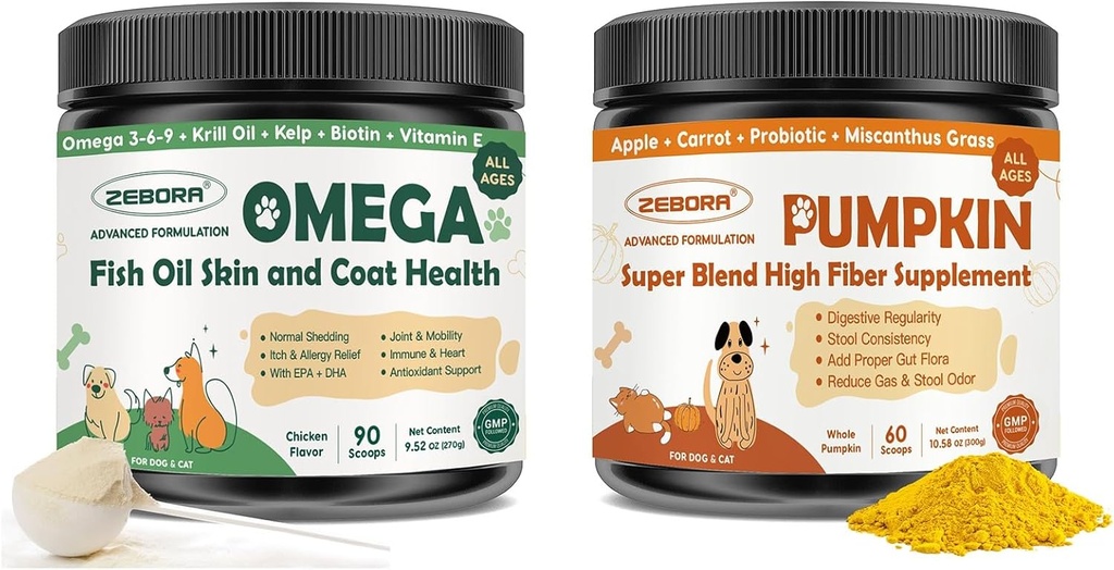 ZEBORA Kürbis für Hunde, Omega 3 Fischöl für Hunde