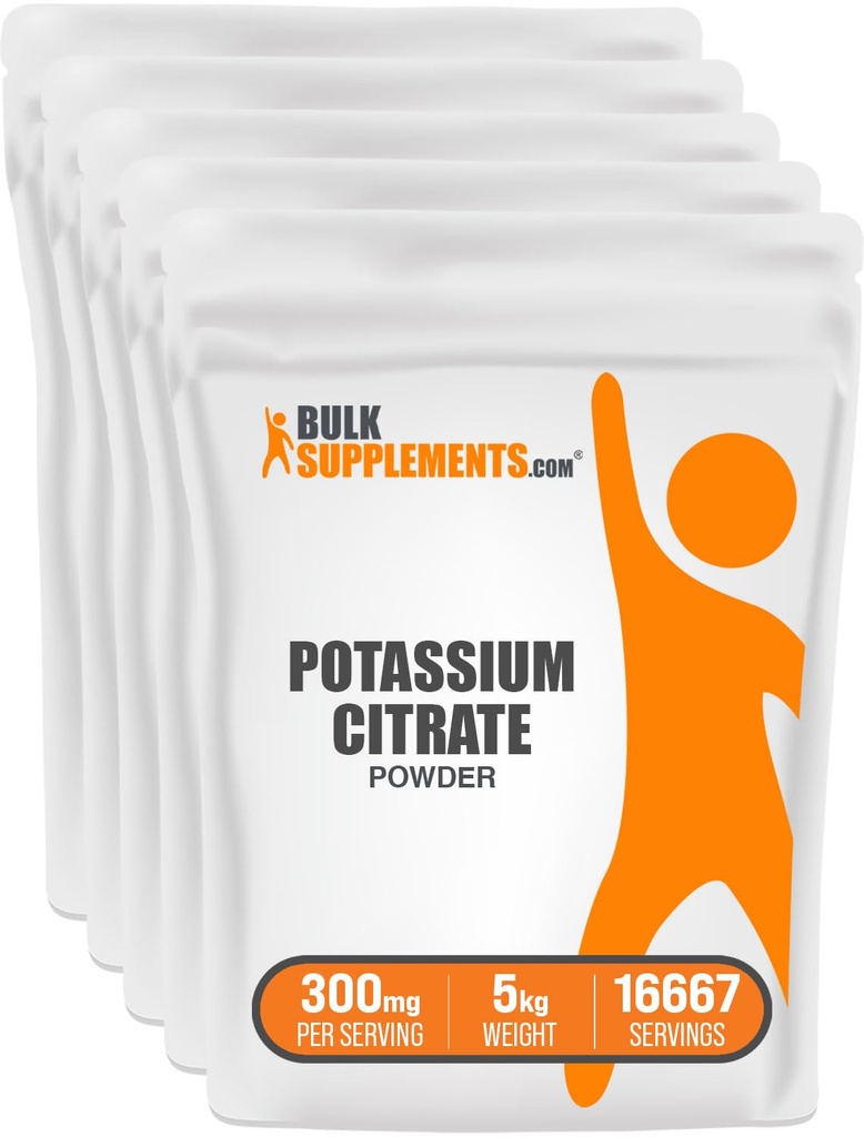BulkSupplements.com Kalium Citrat Pulver - für Hydration Support, Mineralische Beilage, Kalium 99mg - Glutenfrei, 300mg pro Servierung, 1kg (2.2 lbs) (Pack mit 5)