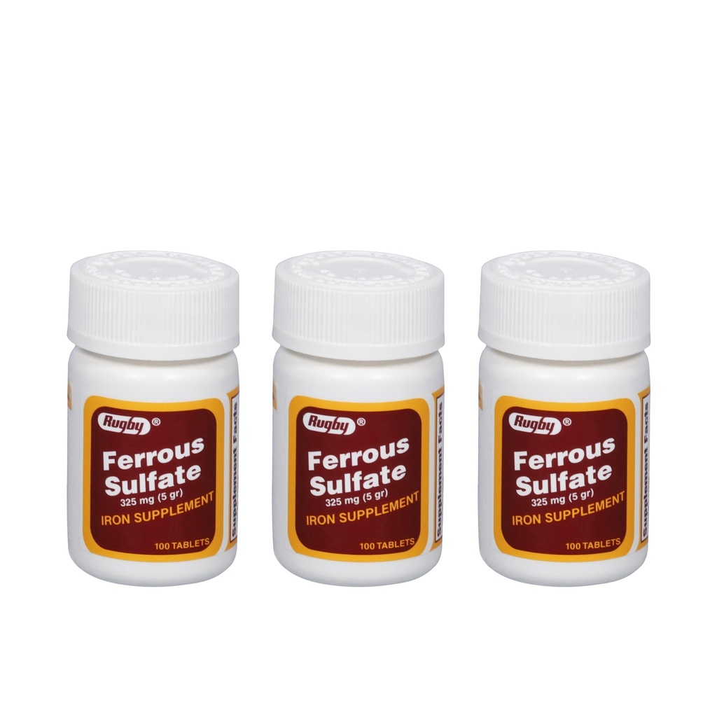 Rugby Ferrous Sulfat 325mg Tabletten - Eisen Supplement für Damen und Herren - 100 Count (3 Pack)