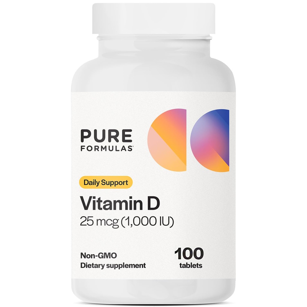 PureFormulas Vitamin D3 1.000 IU 25 mcg - Premium Vitamin D Supplement für gesunde Knochenbildung, Zähne, Herz-Kreislauf-Gesundheit und Immununterstützung Non-GMO - 100 Count Tablets