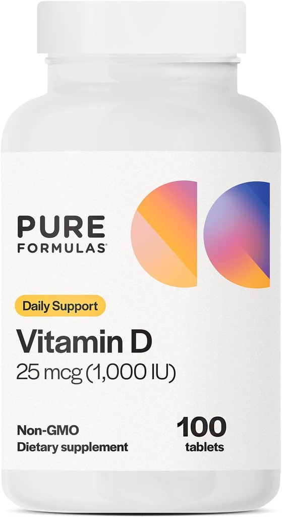 PureFormulas Vitamin D3 1.000 IU 25 mcg - Premium Vitamin D Supplement für gesunde Knochenbildung, Zähne, Herz-Kreislauf-Gesundheit und Immununterstützung Non-GMO - 100 Count Tablets