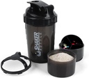 Bouteille Shaker - Protein Shaker Cup avec compartiments de rangement - Bouteilles Shake-out étanches avec mélangeur pour mélange lisse-500ML/16oz (PURE BLACK)
