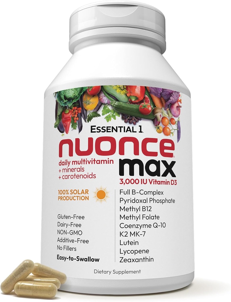 ANDREW LESSMAN Essential-1 nuonce max Multivitamin 3000 IU Vitamin D3 60 Small Capsules. 100 mcg Methyl B12. CoQ10 Lutein Lycopen Zeaxanthin. Hohe Potenz. Keine Zusatzstoffe. Ultra-Mild One Tageskapsel
