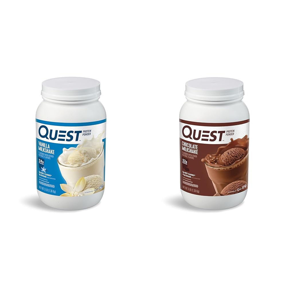 Quest Nutrition Vanille Poudre de protéines de milkshake, 24g de protéines, 1g de sucre, faible teneur en glucides et chocolat Poudre de protéines de milkshake, 22g de protéines, 1g de sucre, faible teneur en glucides, sans gluten