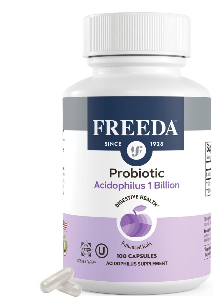 FREEDA Acidophilus Probiotic 1 Billion CFU – Lactobacillus Acidophilus mit Bio Inulin & Blue Agave – Verdauungs- und Immununterstützung – Vegan, Kosher, Non-GMO (100 Kapseln)