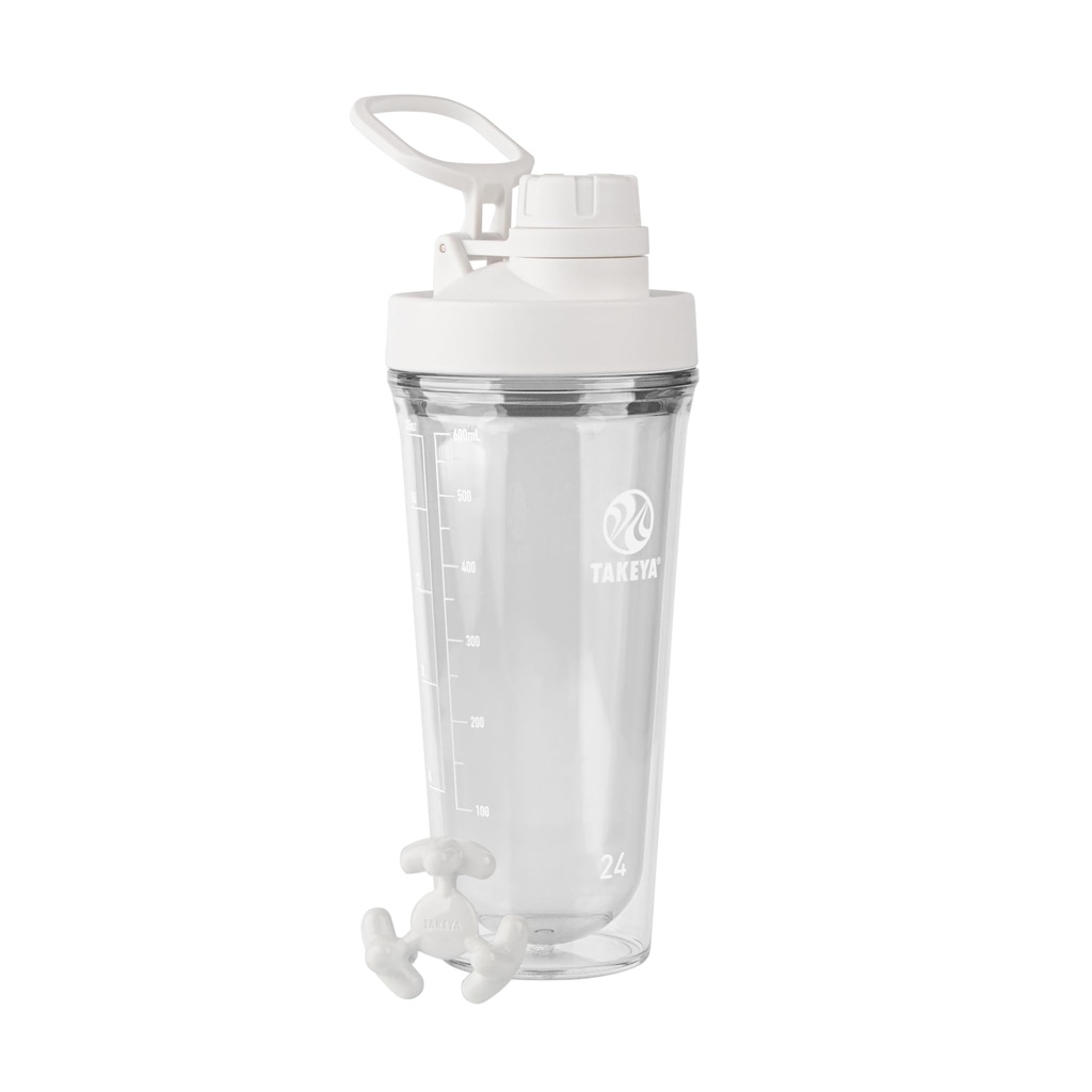 Takeya Protein Shaker - BPA-Free Plastic Shaker Bottle mit Leak-Proof Spout Lid - Easy Carry Shaker für Fitness &amp; Mehr - Geschirrspüler-Safe wiederverwendbar Shaker mit Spout Lid - 24 oz, Cloud White