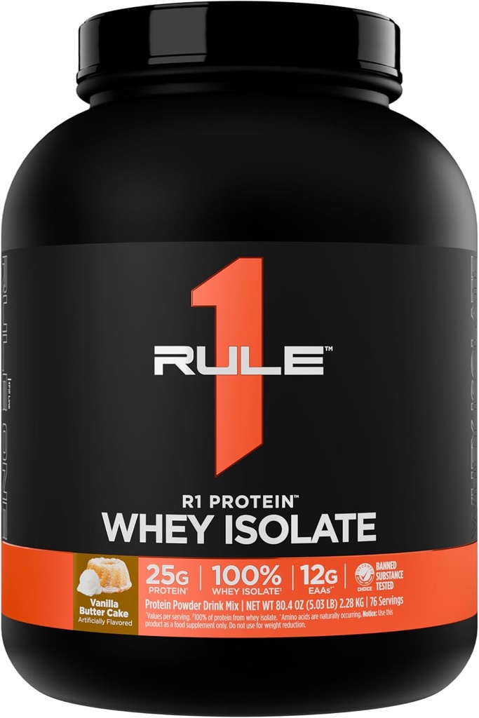 Règle 1 Protéines R1 Isolation de la lactosérum - avec 25g de protéines et 6g de BCAA Exclusivement à partir de sources isolées et hydrolysées pour la récupération d'entraînement (5 livres*, gâteau au beurre de vanille)