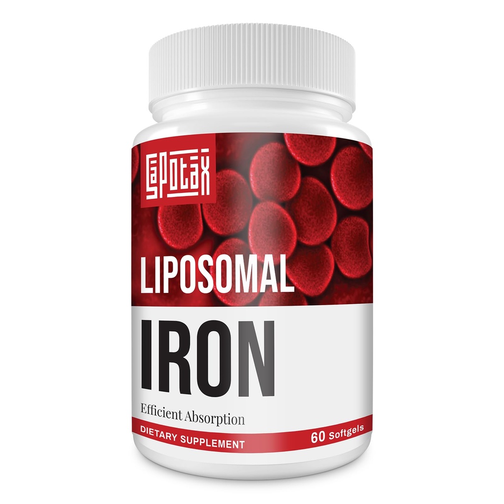Liposomal Fe Eisen Ergänzung für Frauen, 65 mg Eisen Ergänzung mit Folsäure & Vitamin B12 für Männer, tägliche Blut & Energie Unterstützung für Erwachsene Eisenmangel 60 Softgele (1 Flasche)