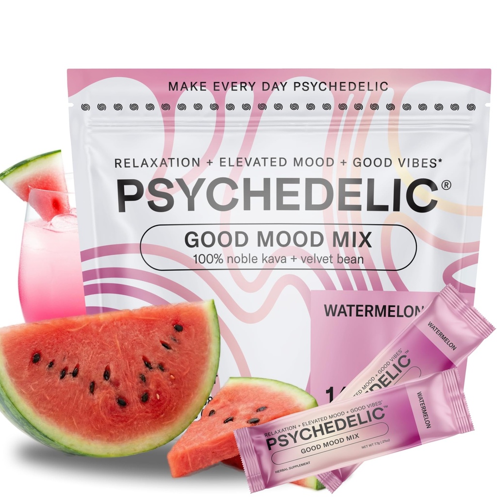 Good Mood Mix - Watermelon - Pulver-Packets - Berechnen Kava Trinkmischung - Einfache offene Single-Serving - Flavored Kava Powder - Mucuna Pruriens - Stevia - Non Alcoholic Adaptogen Mocktails - 14 Stick