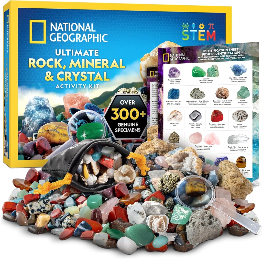 National Geographic Rock Collection Box for Kids – 300+ Piece Gemstones and Crystals Set Includes Geodes and Real Crystals, Rocks and Minerals, Science Kit for Kids, A Geology Gift for Boys and Girls