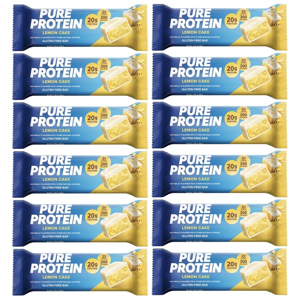 Barres de protéines pures, haute protéine, collations nutritives pour soutenir l'énergie, faible sucre, 1,75 oz 12 Cake citron comte