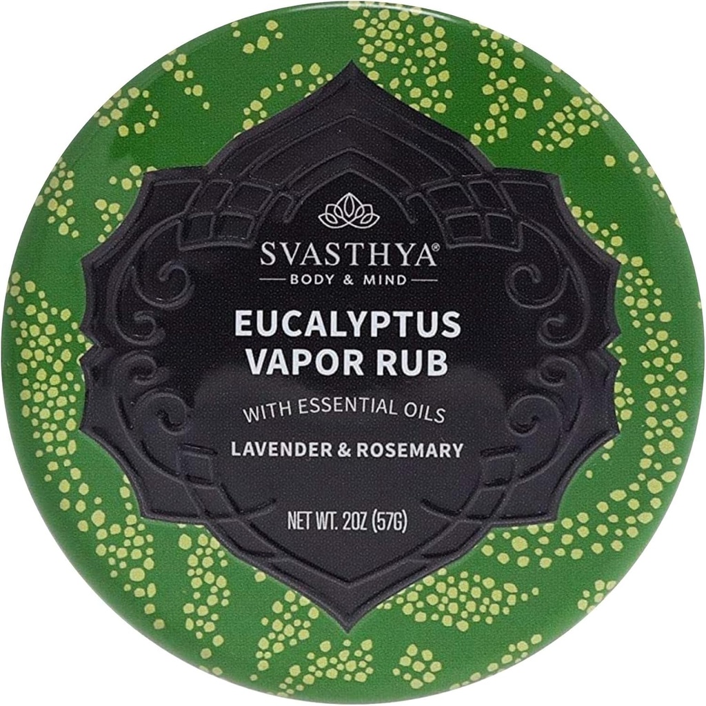 Svasthya Body & Mind Eucalyptus Vapor Rub - Öffnet Nasalpassages & Moisturizes Die Haut, Husten, Stuffy Nose & Congestion Relief, Olivenöl, Beeswax, Lavender, Rosemary - Made in the USA, 2oz