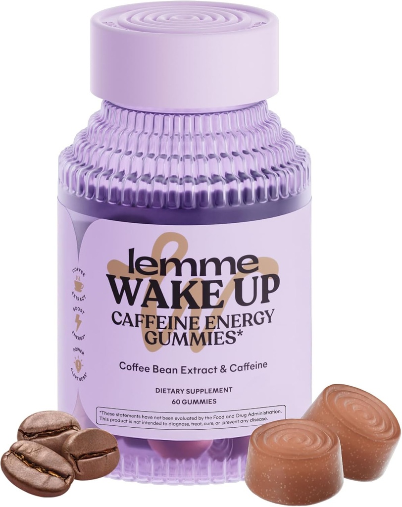 Lemme Wake Up Koffein Energie Gummi, 80mg Koffein pro Servieren, Kaffeebohnen Extrakt, Cappuccino Flavor, Vegetarisch & Glutenfrei, 1 Monat Versorgung (60 ct)