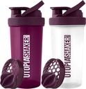 Utopia Home Protein Shaker Bottle - (Pack von 2) 28-Ounce Shaker Flaschen Für Proteinmischungen - Fitness Sports Classic Protein Mixer Shaker Bottle (Plum & Clear/Plum)