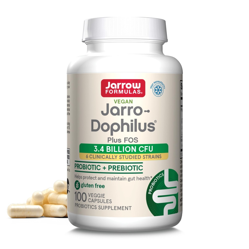 Jarrow Formulas Jarro-Dophilus + FOS - 3.4 Billion Organisms per Serving - 100 Veggie Caps - Prebiotic & Probiotic - Ernährungsunterstützung für Beneficial Bacteria - Bis zu 100 Portionen