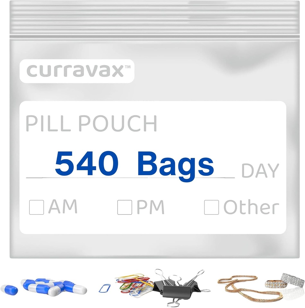 Sacs à pilules pour le pack de voyage de 540 - BPA Free 3 x 2,75 pouces Poche à pilules - Pochettes à pilules réutilisables pour la médecine avec écrit sur l'étiquette –Pillgies à pilules claires pour l'organisateur de médecine de voyage