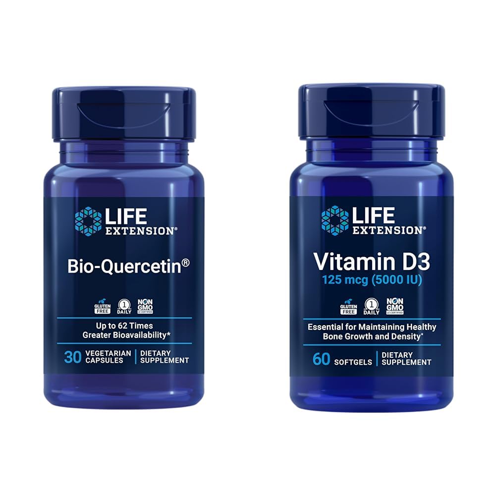 Lebensverlängerung Bio-Quercetin Immun- und Herzgesundheit Antioxidans 30 Kapseln + Vitamin D3 5000 IU 60 Softgels