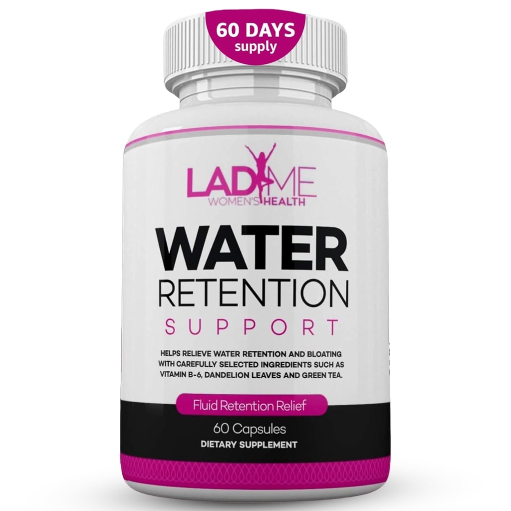 Pilules de rétention d'eau pour les femmes Bloating Relief avec vitamine B6, Dandelion et thé vert Diurétique naturel pour le drainage de l'eau, Bloating & Gonflement Capsules de détox - 60 capsules (2 mois d'approvisionnement) - par LadyMe