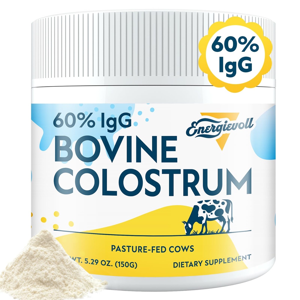 Poudre de supplément de colostrum bovine - 60 % d'IgG 3000 mg pour Gut, Croissance des cheveux, Beauté et Immune, Facile à mélanger, Sans saveur (50 portions)